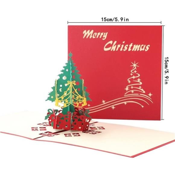 3D Tree Pop-Up Merry Christmas Card With Envelope 10 Pack Holiday Greeting Card - Picture 6 of 7